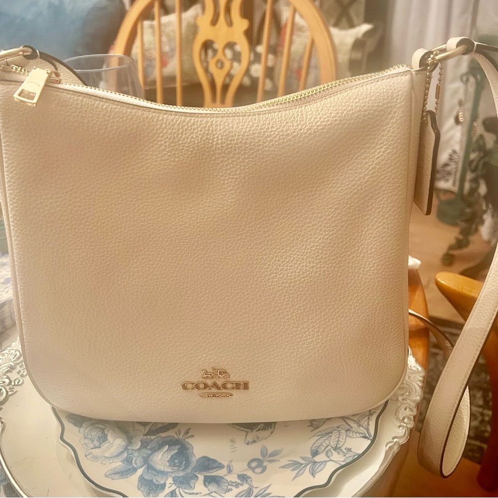 Coach Cream Pebbled Leather Shoulder Bag with Gold Hardware